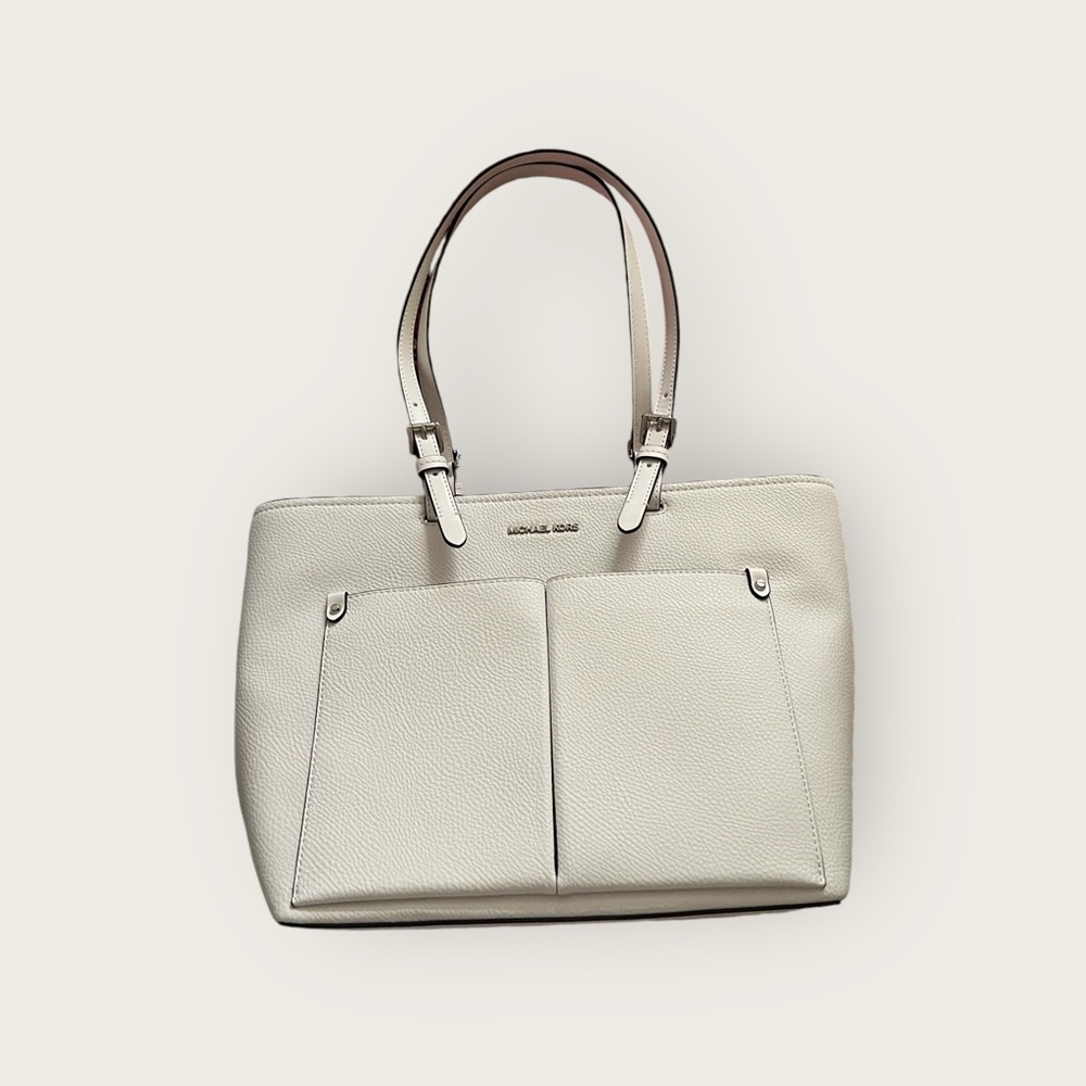 Michael Kors medium Jet Set travel tote. Double pocket Optic White $498